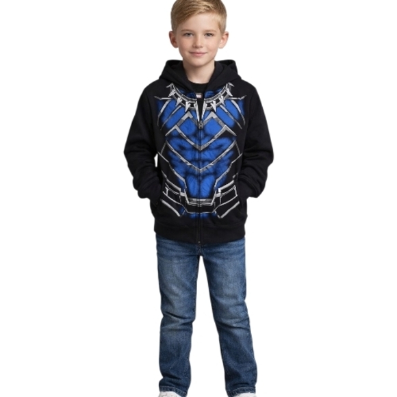 Marvel Other - Marvel Black Panther Kids Zip-Up Hoodie Black & Blue Graphic. Size S. (4/5Years)